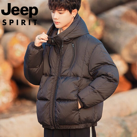 JEEP International Brand Down Jacket Men's Winter Lightweight Youth Student Short Hooded White Duck Down Casual Jacket Black Premium Edition L Recommended 100-120Jin Jin equals 0.5 kg