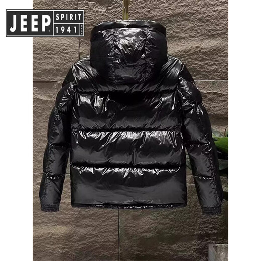 JEEP SPIRIT吉普黑色短款亮面彩虹条羽绒服男冬季感户外防寒加厚连帽羽绒外套 黑色 XL