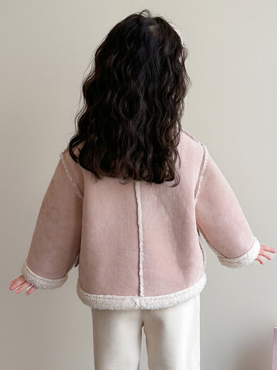 BALA Balabala is suitable for girls' velvet coat winter wear 2025 new super good-looking children's suede thickened fur leather buckle velvet thickened coat 90cm