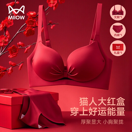 Catman Qiji Red Underwear Women's Small Breast Gathering and Enlargement Lifting and Reducing Secondary Breasts Zodiac Year of the Horse Bra Set