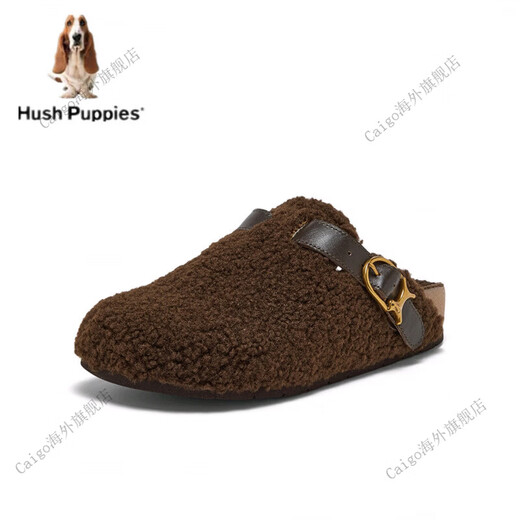 Hush Puppies 2024 Autumn New Plush Boken Slippers Women's Leather Slippers Zhongxing 36