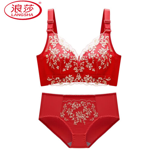 LangSha (LangSha) red underwear for women in the year of birth, wedding push-up, sexy lace, wire-free adjustable bra, Jinyumantang 1 set, 70A 32B cup, recommended 80-95Jin Jin is equal to 0.5kg