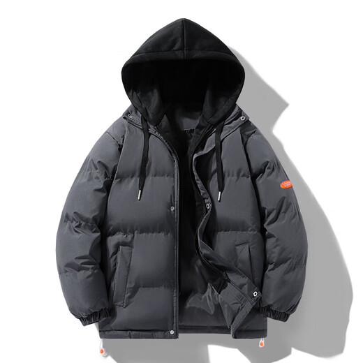 Fake two-piece hooded cotton coat, men's bread coat, winter men's and women's couple's thickened warm jacket, cotton jacket, black 2XL