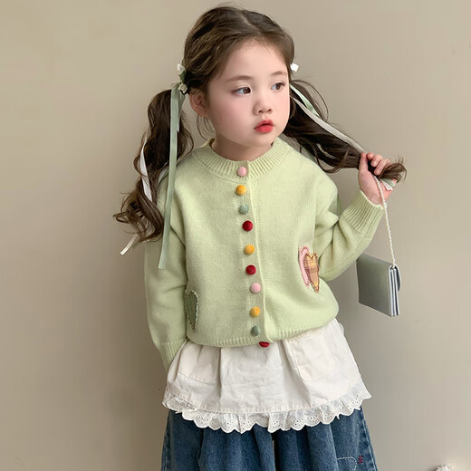 BALA is suitable for girls' knitted cardigan jacket, spring and autumn children's sweater thin section 2025 new style for women, yellow 90cm