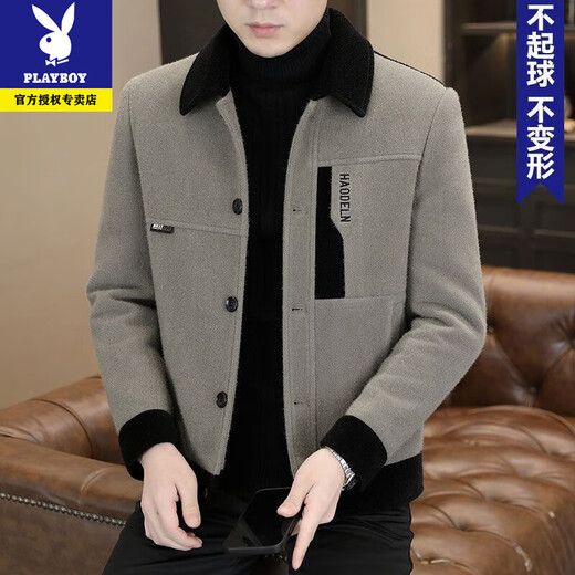 Playboy's new woolen coat men's autumn and winter high-end men's clothing splicing versatile internet celebrity fashionable casual woolen coat 2888 black (velvet thickening) high quality XL (recommended 130-145Jin Jin equals 0.5kg)