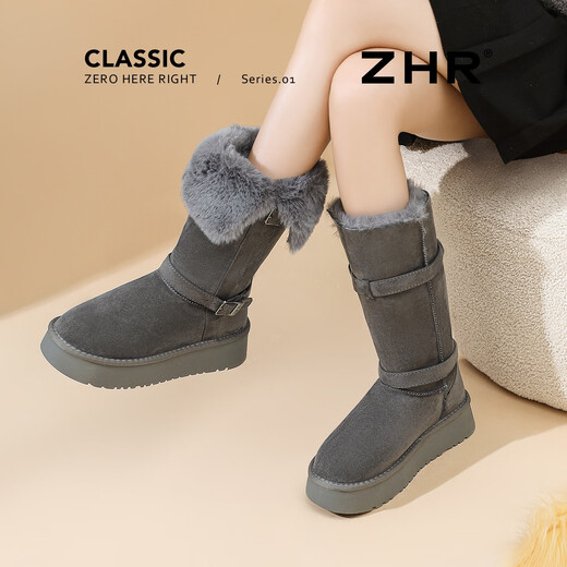 ZHR snow boots women's 2025 winter new style plus velvet two-wear Northeast cotton shoes increased boots IQ01 gray 38