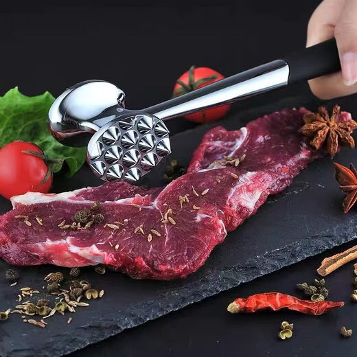 Martillo para carne de acero inoxidable Miaopule 304, martillo de doble cara para uso doméstico, martillo para carne especial para chuletas de cerdo, filetes y chuletas de pollo, material estándar alemán, martillo para carne sólido de doble cara con agujeros y gran tamaño