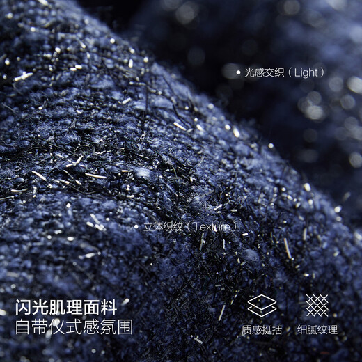 PEACEBIRD Glitter Small Fragrance Jacket Ceremonial Handmade Brushed Short Box Shape Slim Fashion Modern Short Jacket Women Blue M 160