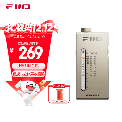 FiiO Portable Rechargeable Lithium Battery Nostalgic Retro Mini Stereo Amplifier FM Radio RR11 Titanium Gold