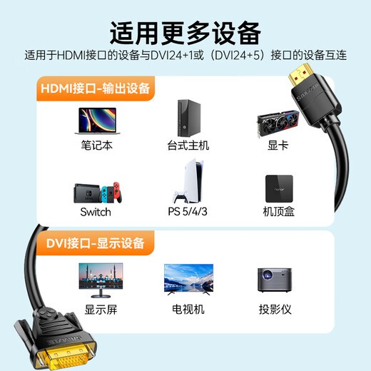 Shanze HDMI to DVI cable 4K60Hz DVI to HDMI high-definition cable two-way convertible laptop projector display video conversion cable 1 meter DH-8010