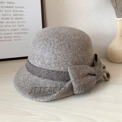 JTTCAC Japanese Wool Hat Women's Autumn and Winter Elegant Curly Bow Celebrity Hat Mom British Retro Woolen Basin Hat Mocha Color Adjustable