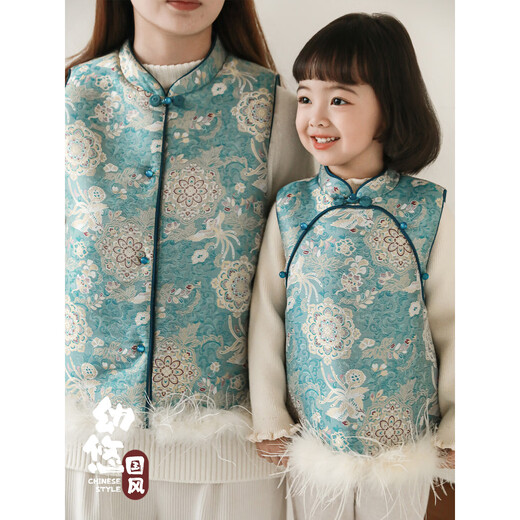 Young girls 2025 winter new sleeveless plus velvet warm vest Chinese style quilted improved cheongsam skirt parent-child