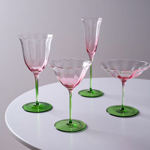 Midelle French flower-shaped cocktail glass wine set red wine glass petal liqueur glass girls champagne glass pink bar drink cup pink green champagne glass
