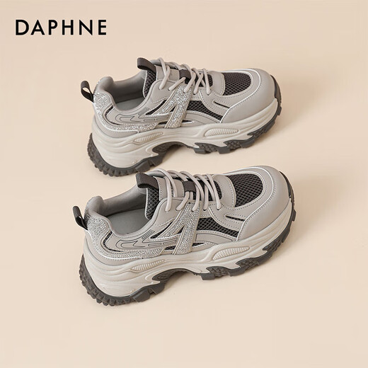 DAPHNE Daphne thick-soled dad shoes, women's velvet warm cotton shoes, winter new versatile height-increasing casual platform sneakers winter gray single layer heel height 5.5cm 40 (250mm) standard size
