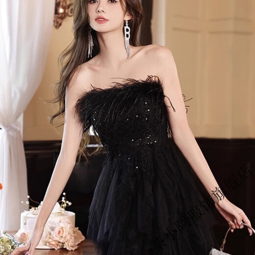 Cha Xiaoa Black Evening Dress 2025 New Style Banquet Celebrity Tube Top Dress Niche Birthday Adult Ceremony Black L