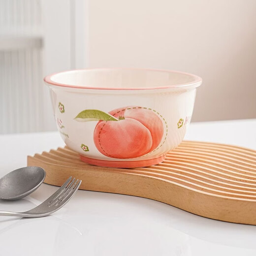 Shijanu new product 6-inch noodle bowl, high-looking tableware, cute dormitory instant noodle bowl, ceramic household salad bowl, eating bowl, Peach You Happy-6-inch noodle bowl