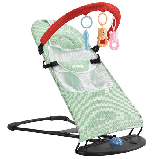 Bo'aotong baby rocking chair to coax the baby to sleep, cradle recliner, foldable and adjustable rocking chair, soothing chair, gray grid model + toy rack + three-speed adjustment
