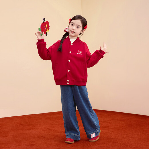 Xiaoyinman IP Rabbit Children's Clothing Girls Jeans 26 Spring Medium and Large Children's Loose Straight Casual Pants Denim Blue 160