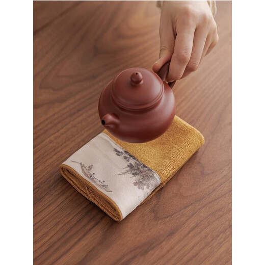 Fat Donglai's same tea towel, tea cloth, painted thickened tea towel cloth, absorbent tea table cloth, special tea towel, Kung Fu tea set with solid color soft tea towel (light blue)