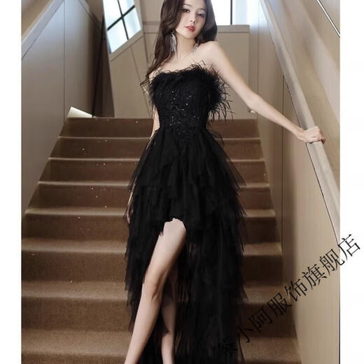 Cha Xiaoa Black Evening Dress 2025 New Style Banquet Celebrity Tube Top Dress Niche Birthday Adult Ceremony Black L