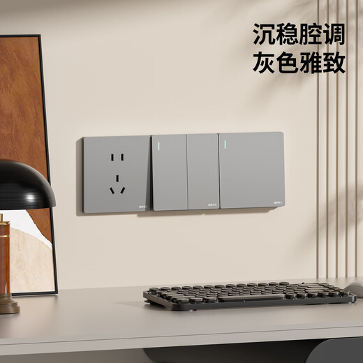 International electrician switch socket panel with USB five-hole wall type 86 home network air conditioner wall 5-hole with switch gray staggered five-hole