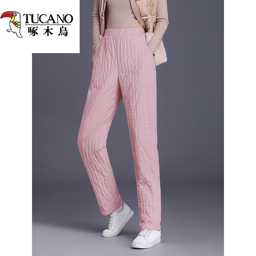 Woodpecker Down Pants Women's Outerwear New Middle-aged Fashion Straight Goose Down Pants Thick Mom Winter Wear Warm Trousers Light Pink (Free) Thin M Recommended 80-110Jin Jin equals 0.5 kg