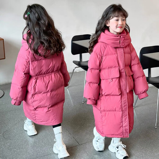 Fat Donglai buys girls' winter thickened long down jacket at 50% off 2026 new hooded girl's same style pink 120 cm