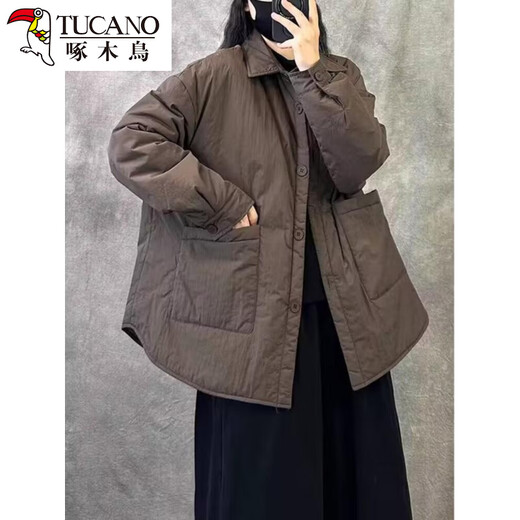 Woodpecker's late green European goods quilted thickened shirt women's winter cotton-padded inner layer casual warm cotton jacket black L recommended 120Jin Jin equal to 0.5 kg or less