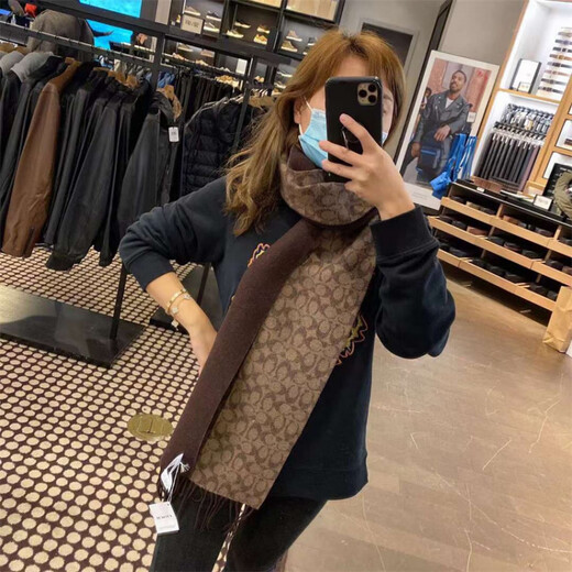 COACH new thick wool men's fashion scarf shawl official flagship authentic B678 red and blue color matching