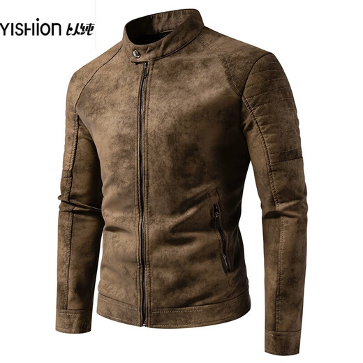 Pure (YISHion) new suede casual leather jacket men's motorcycle style overcomes the sense of luxury and handsome stand-up collar leather jacket autumn and winter QCC-5892 Brown 3XL
