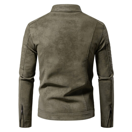 Pure (YISHion) new suede casual leather jacket men's motorcycle style overcomes the sense of luxury and handsome stand-up collar leather jacket autumn and winter QCC-5892 Brown 3XL