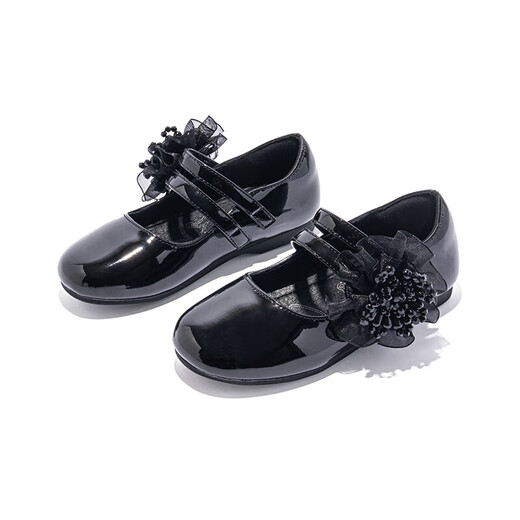 M1&M2 Spanish children's shoes, children's leather shoes, spring and autumn girls' Mary Jane princess shoes, dance shoes, single shoes, non-slip dress shoes, black, size 33, suitable for feet 19.5~20cm long