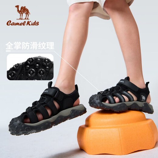 Camel (CAMEL) children's sandals, summer refreshing and breathable toe-cap beach shoes, non-slip and anti-collision for middle and large children, black 32
