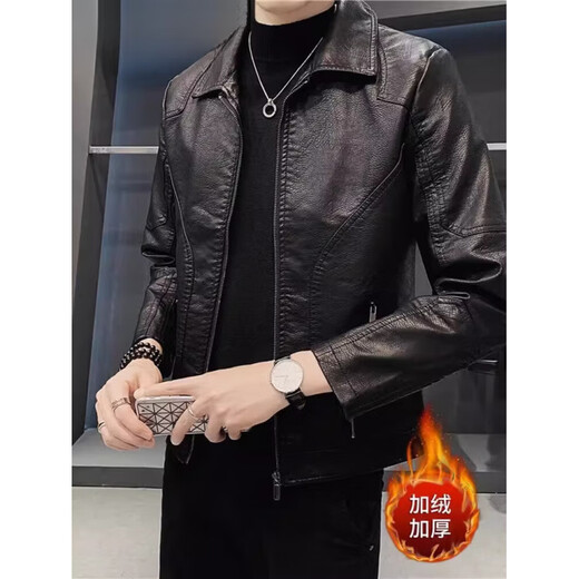 Playboy Haining leather jacket men's spring and autumn leather jacket motorcycle jacket men 8898 black - no velvet M 90-105Jin Jin equals 0.5 kg