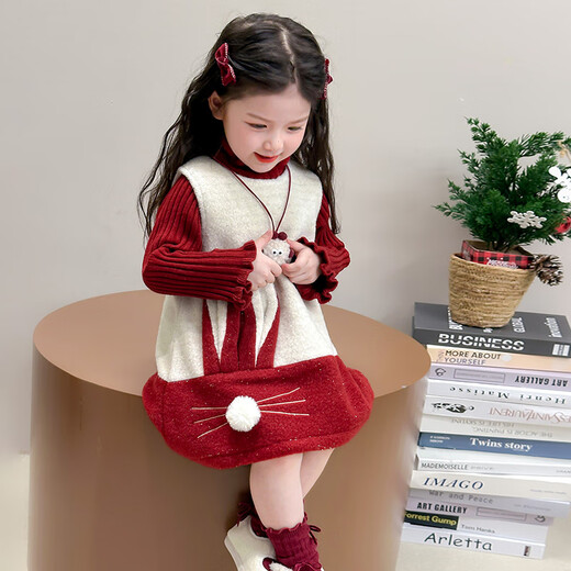 Fat Donglai buys girls' velvet dress at 50% off, autumn and winter 2025 new style, stylish children's thickening gift, same style sweater skirt suit 90 cm