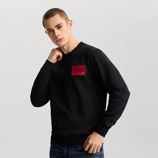 Lee Shopping Mall Same Style 26 Years Standard Edition Round Neck Year of the Horse New Year Limited Men's Leather Patch Sweatshirt Red Trendy Black XL