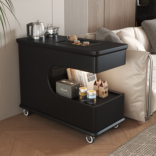 Jingxi Selection Mobile Tea Table Living Room Coffee Table Small Side Table Tea Water Cabinet Intelligent Water Boiling Balcony Kung Fu Tea Table Black + White Tea Style Induction Cooker Set + Drainage Tea Tray