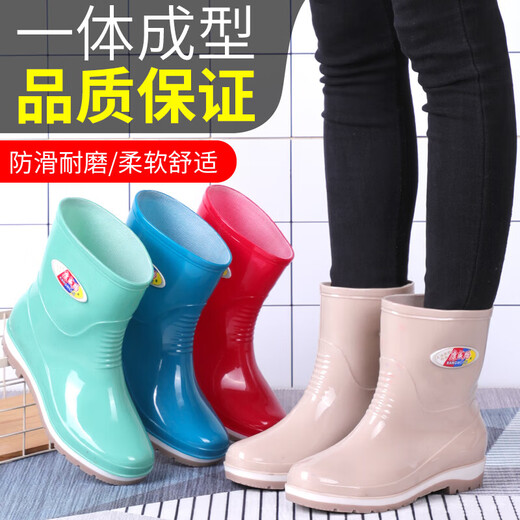 Women's spring and autumn short-tube fashion waterproof rain boots outer wear water shoes women's rain boots non-slip wear-resistant work rubber shoes overshoes waterproof and non-slip 316 low-tube khaki 37
