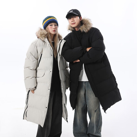 Early Tang Dynasty cotton-padded clothes for men and women, medium-length, hooded, large fur collar, thickened warm cotton-padded clothes, winter military coats, cotton-padded jackets, off-white 3XL