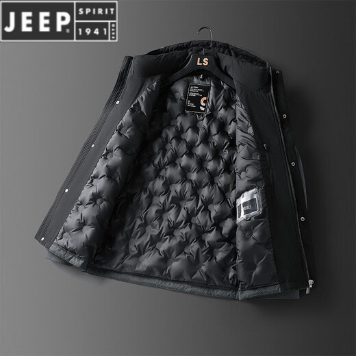 JEEP SPIRIT Jeep Men's Down Jacket 2026 Spring, Autumn and Winter New Hooded Warm Down Jacket Men's Jacket Gray 2XL 145-160Jin Jin equals 0.5 kg