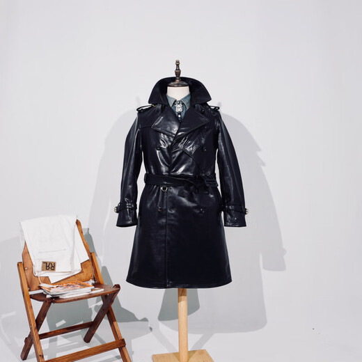 CHEVALPES国际一线品牌经典翻领中长款重磅马皮皮衣战壕风衣工装双排扣大衣 牛皮 S