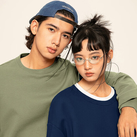 Jeanswest hooded sweatshirt men's thickened sherpa round neck long-sleeved pullover autumn and winter warm and cold-proof plus velvet top men's gray bean green (warm heart bark chest logo) S (165) (strict quality control)