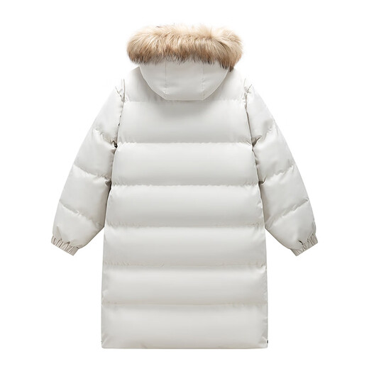 Early Tang Dynasty cotton-padded clothes for men and women, medium-length, hooded, large fur collar, thickened warm cotton-padded clothes, winter military coats, cotton-padded jackets, off-white 3XL