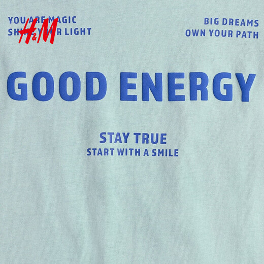 H&M Children's Clothing Children's Boys T-shirt 26 Spring New Cool Street Style Printed Round Neck Style Short Sleeves 1241007 Gray Turquoise/Energy 150 150/76 (10-12Y)