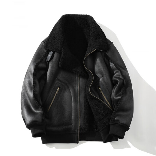 GENIUS international first-line brand fur integrated men's winter velvet thickened leather jacket short motorcycle jacket leather jacket men's clip black L 115-130Jin Jin equals 0.5 kg