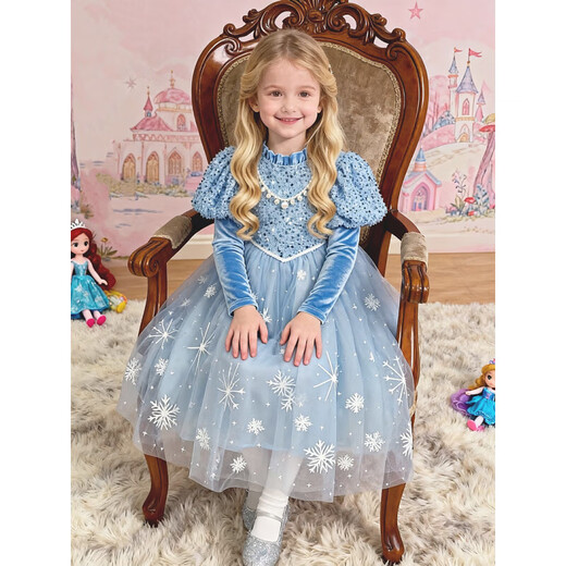 Children's Frozen Elsa princess dress autumn and winter little girl high-end birthday tutu skirt girl Elsa plus velvet plus velvet dress single skirt 120