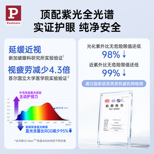 Paulmann P Germany Bormann Knight full spectrum street lamp children and students reading lamp learning special vertical eye protection lamp I Pro 2025 14 -18 Purple light eye protection multi-color temperature