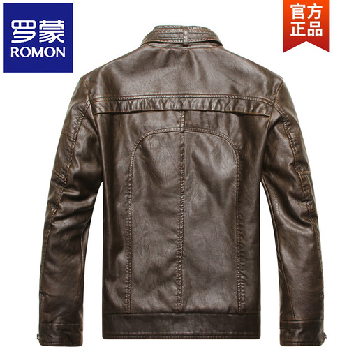 ROMON Men's Velvet Thickened Leather Jacket Trendy Korean Version 2026 Autumn and Winter New Handsome Casual Motorcycle PU Leather Jacket 805 Yellow L