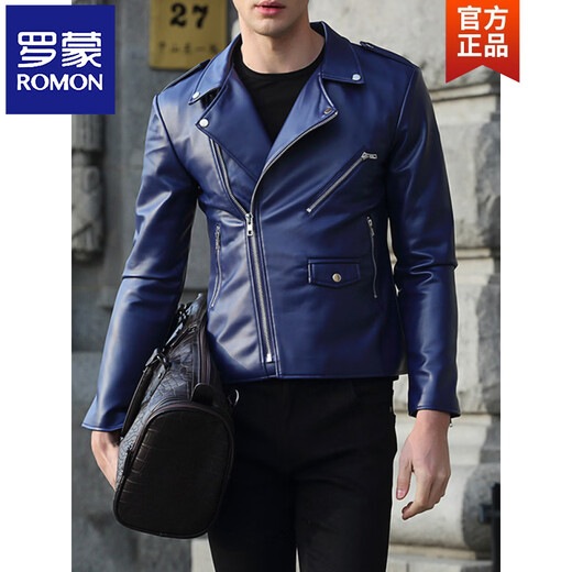 罗蒙（ROMON）修身皮衣男韩版帅气2025新款青年潮流翻领外套加绒加厚机车皮夹克 黑色 M