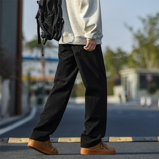 SWAMP AREA American retro loose straight men's autumn and winter washed jeans casual versatile trousers K882 black L
